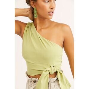 Free People Carmen Green One Shoulder Sleeveless Cami Camisole Tank Crop Top S